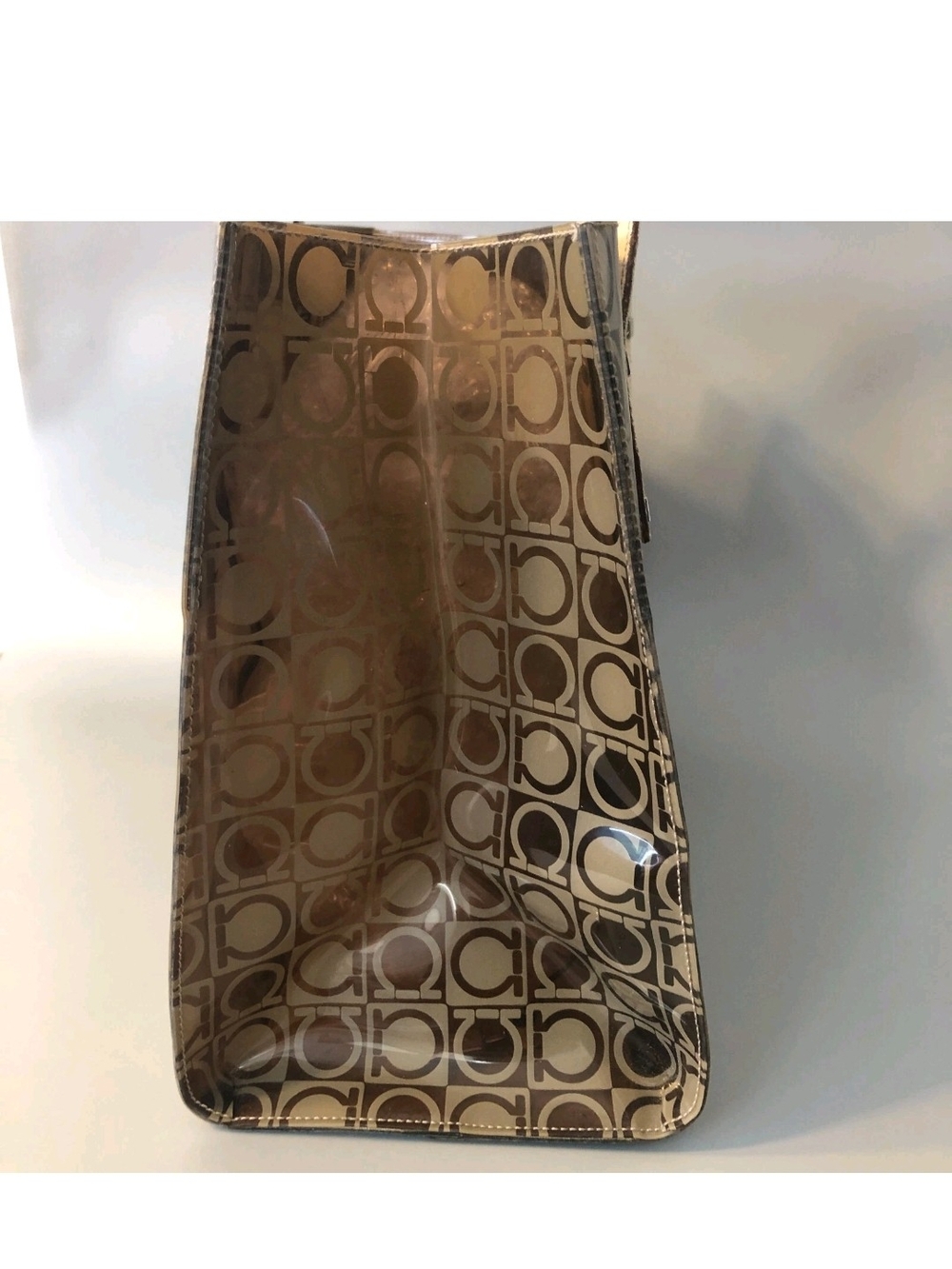. AUTHENTIC  Salvatore Ferragamo Brown & Tan Signature VinylShopper Tote - Picture 8 of 9